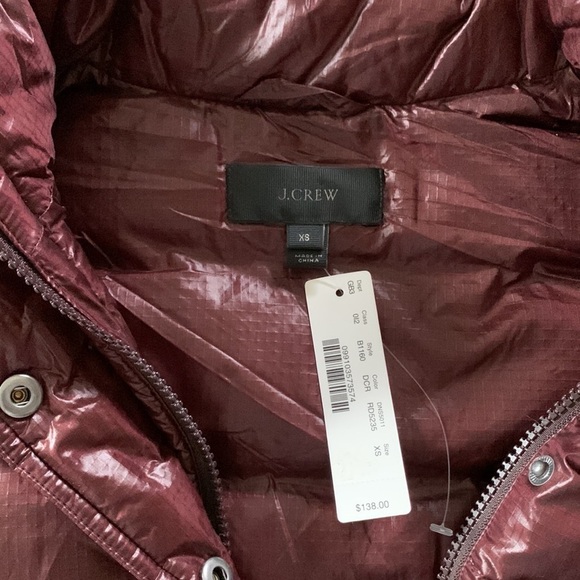 J. CREW Shiny Puffer Vest - Dark Cranberry - Picture 11 of 16